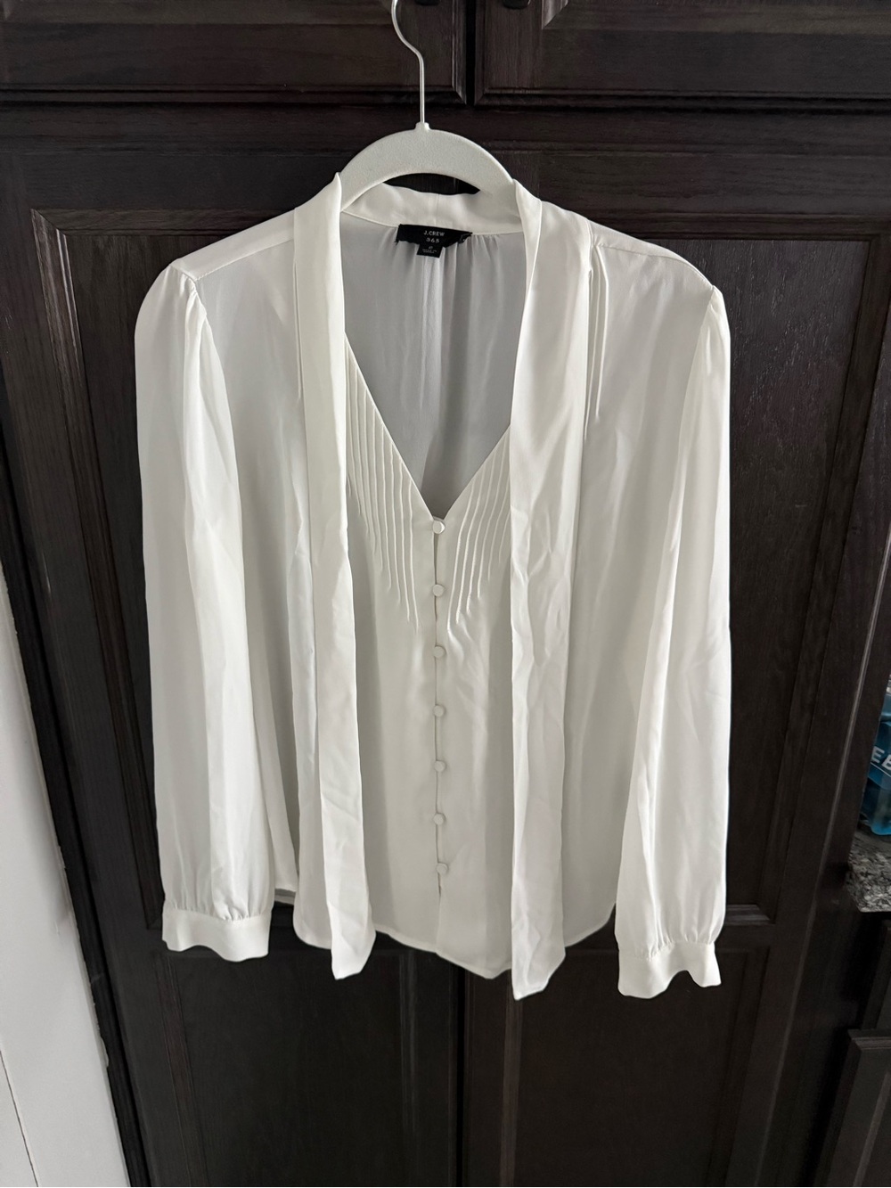 J Crew 365 V-Neck Tie-Neck Blouse